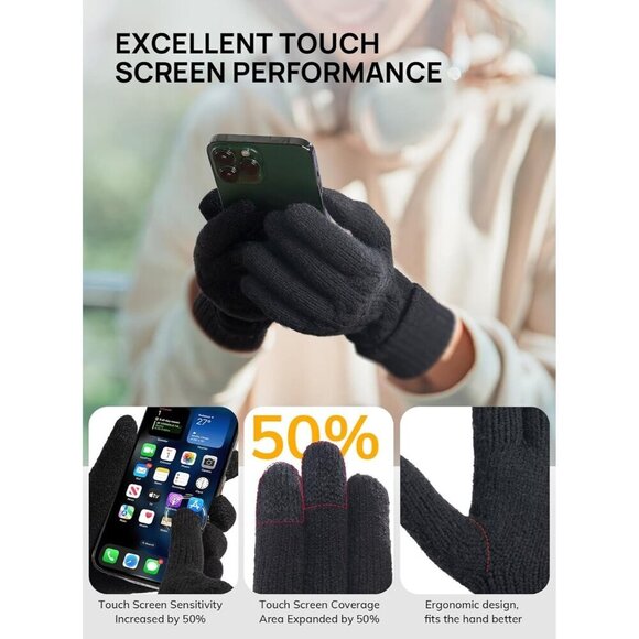 🆕Women Black Folding Cuff Touchscreen Soft Skin-Friendly Jacquard Warm Glove - Picture 4 of 6